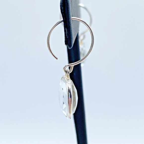 Sterling Silver Clear Faceted Glass Dangle Drop Pierced Earrings Bezel Set 1.25" - Picture 4 of 8